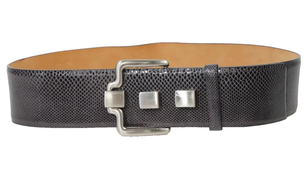 W. Kleinberg Genuine Karung Leather Wide Belt Brushed Silver Stud Buckle L USA